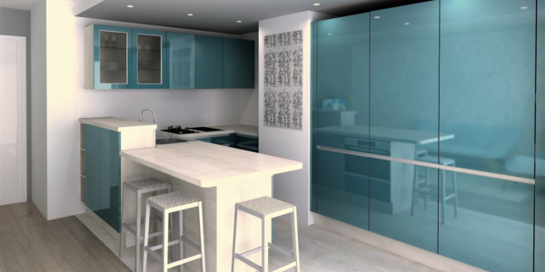 Image Rénovation complète d'une cuisine dans un appartement en location saisonnière sur les plages du débarquement en Normandie.
