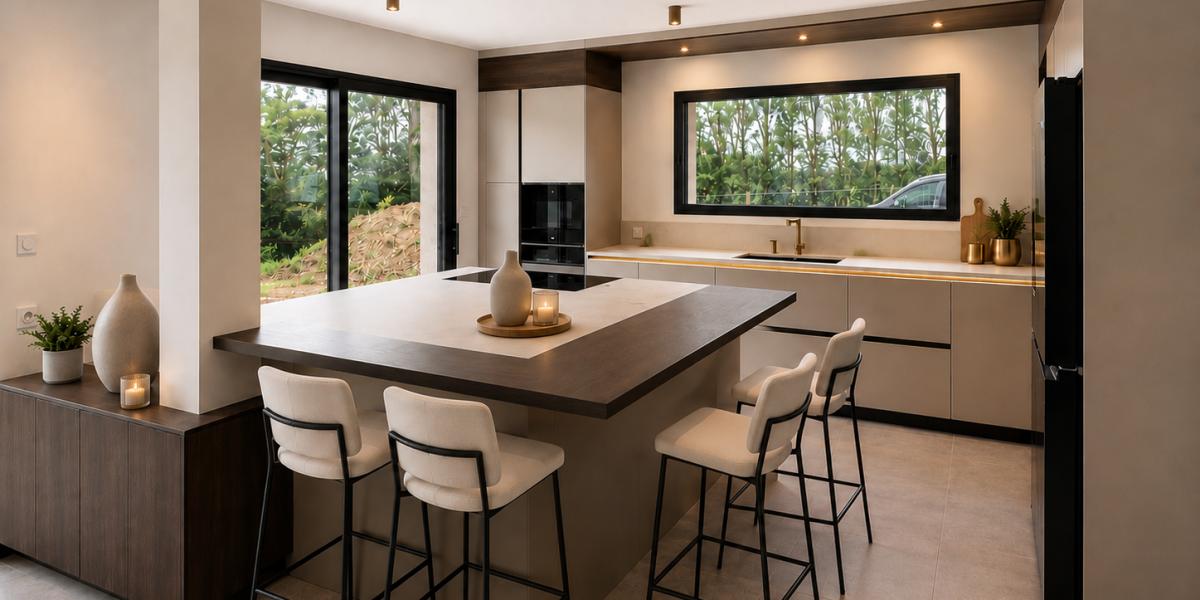 Image Cuisine haut de gamme à Honfleur | Laque mate, noyer & Dekton REM