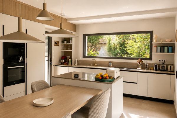 Cuisine haut de gamme blanc et bois